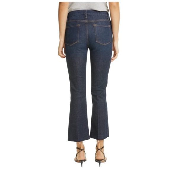 FRAME Denim Le Crop Mini Boot High Waist Raw Hem Jeans Saltair Wash (Dark Blue) - Picture 2 of 10